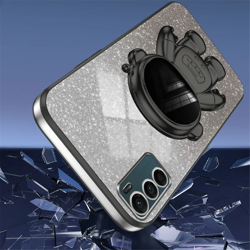 For Motorola Moto G42 4G Electroplating Case Astronaut Kickstand PC+TPU Cover - Black