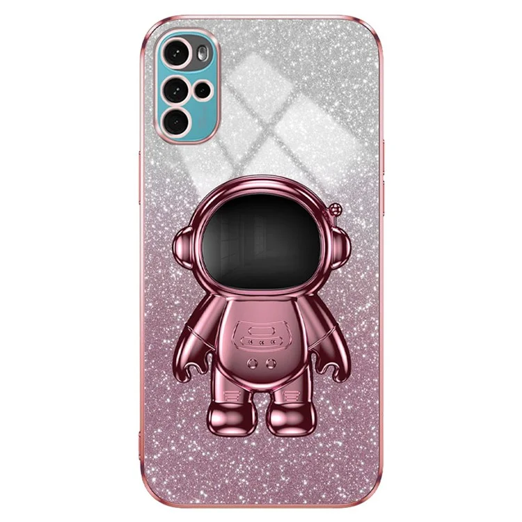 Für Motorola Moto G22 Case Electroplating Astronaut Kickstand Phone Cover - Pink