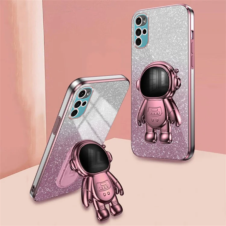 Für Motorola Moto G22 Case Electroplating Astronaut Kickstand Phone Cover - Pink