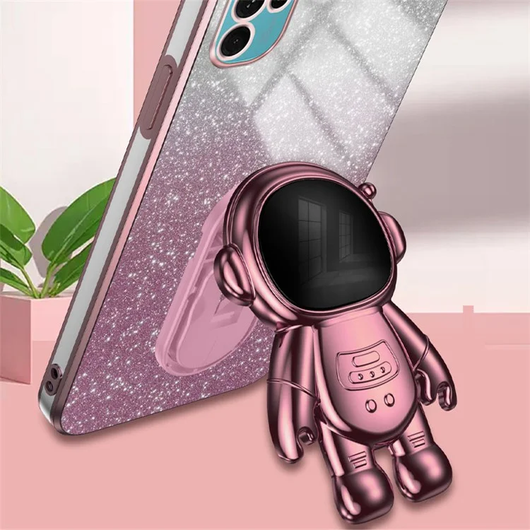 Für Motorola Moto G22 Case Electroplating Astronaut Kickstand Phone Cover - Pink