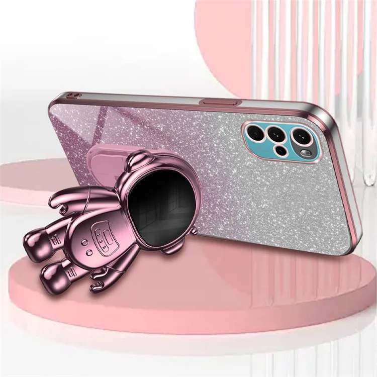 Für Motorola Moto G22 Case Electroplating Astronaut Kickstand Phone Cover - Pink