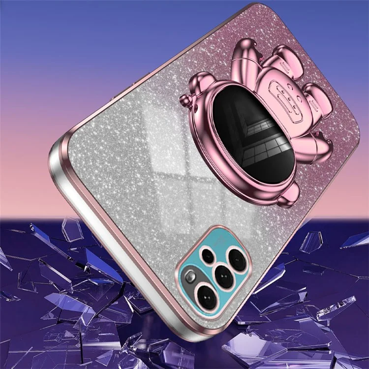 Für Motorola Moto G22 Case Electroplating Astronaut Kickstand Phone Cover - Pink