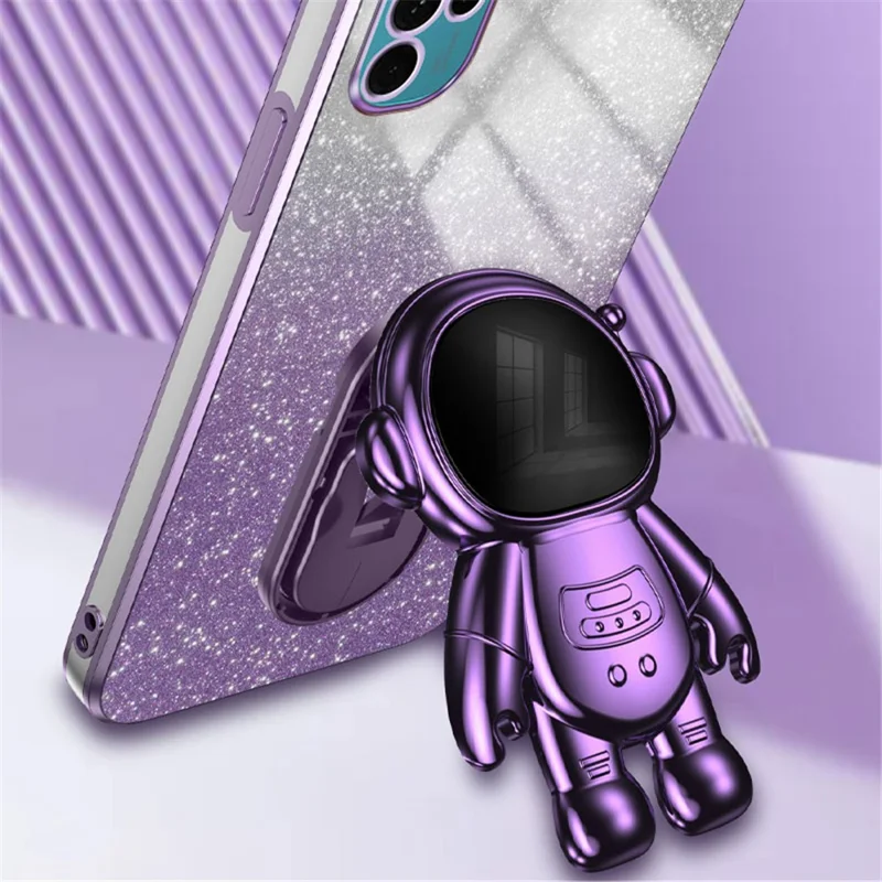 For Motorola Moto G22 Case Electroplating Astronaut Kickstand Phone Cover - Purple