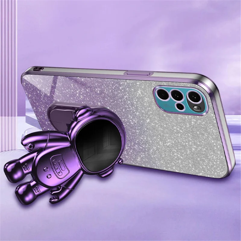For Motorola Moto G22 Case Electroplating Astronaut Kickstand Phone Cover - Purple