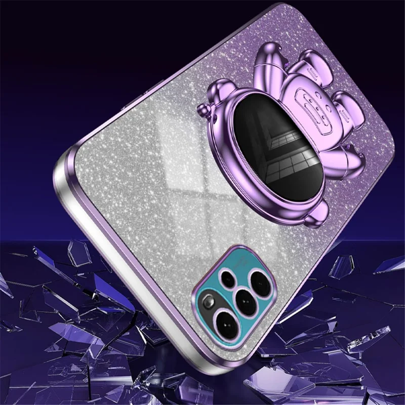 For Motorola Moto G22 Case Electroplating Astronaut Kickstand Phone Cover - Purple