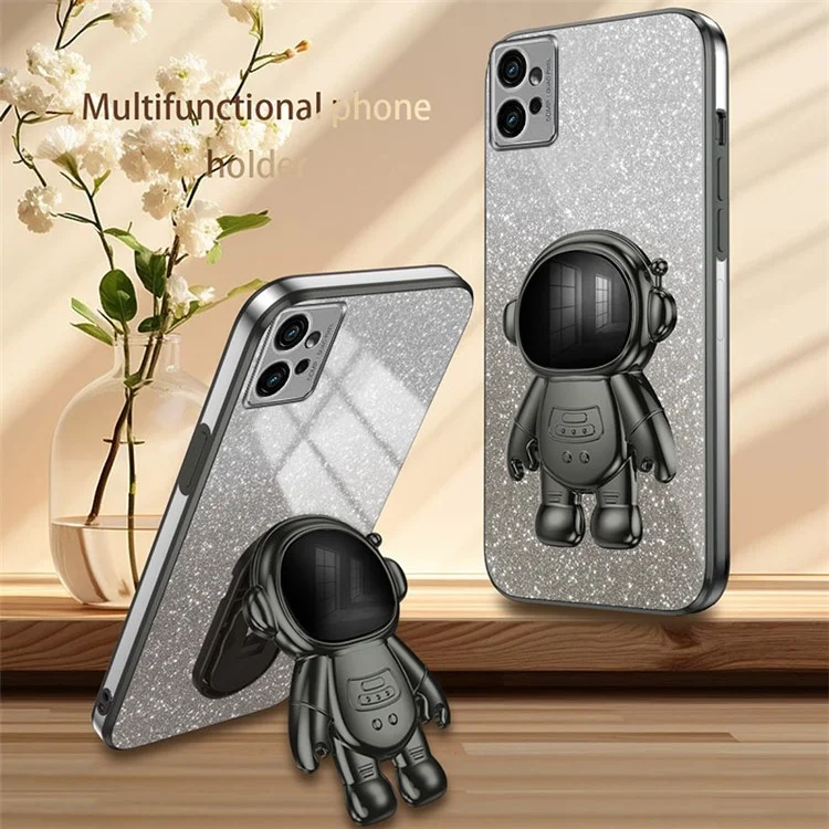 For Motorola Moto G32 4G Case Astronaut Kickstand Glitter Phone Cover - Black