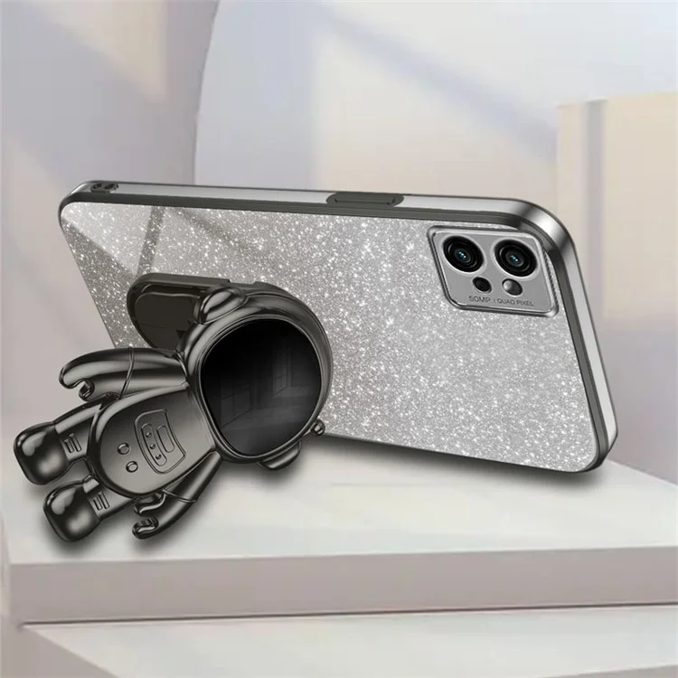 For Motorola Moto G32 4G Case Astronaut Kickstand Glitter Phone Cover - Black