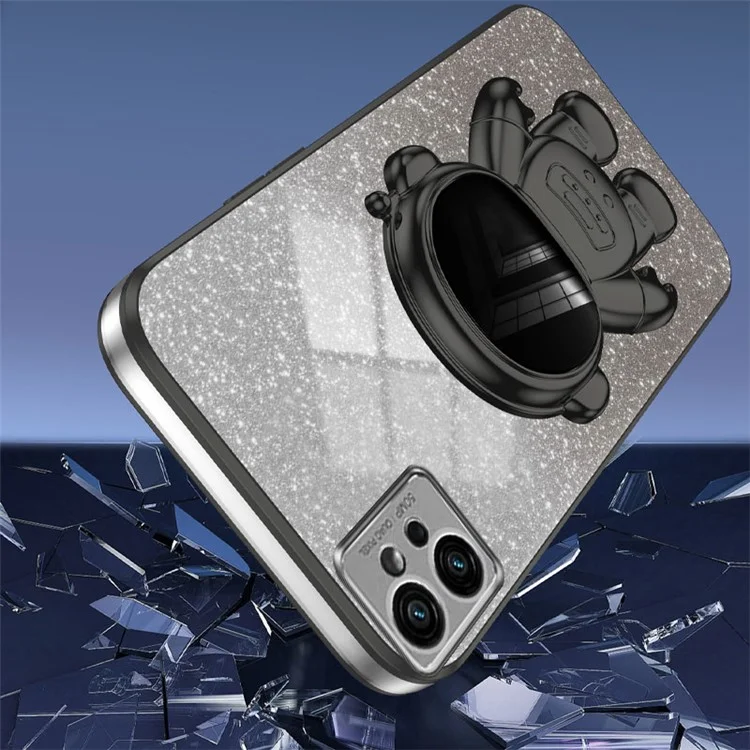 For Motorola Moto G32 4G Case Astronaut Kickstand Glitter Phone Cover - Black
