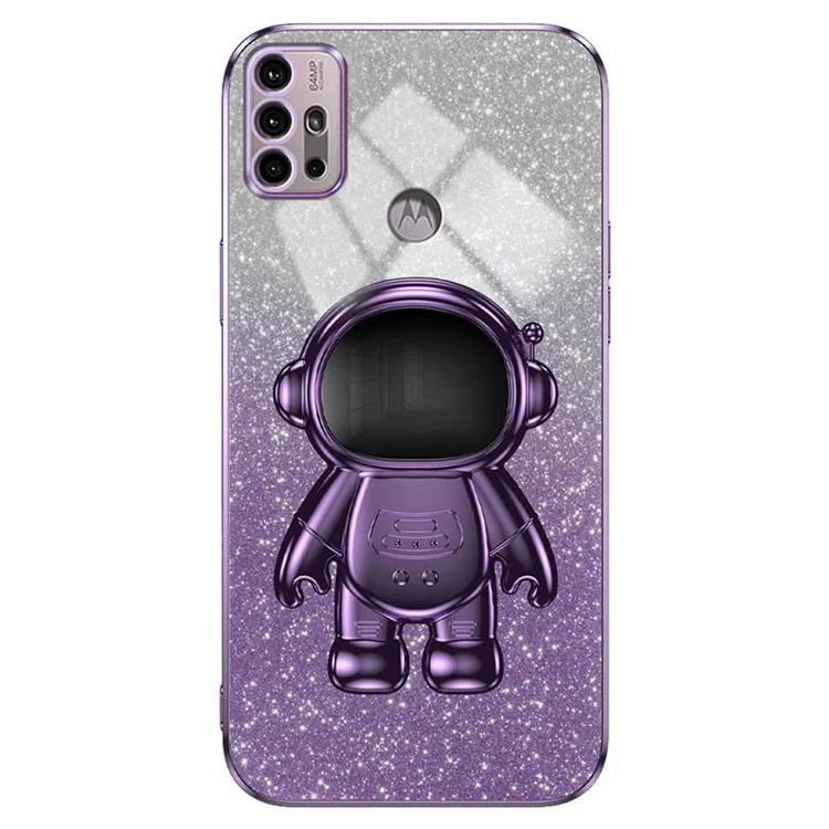 Für Motorola Moto G30 Case Astronaut Kickstand Elektroplattierung Phone Cover - Lila