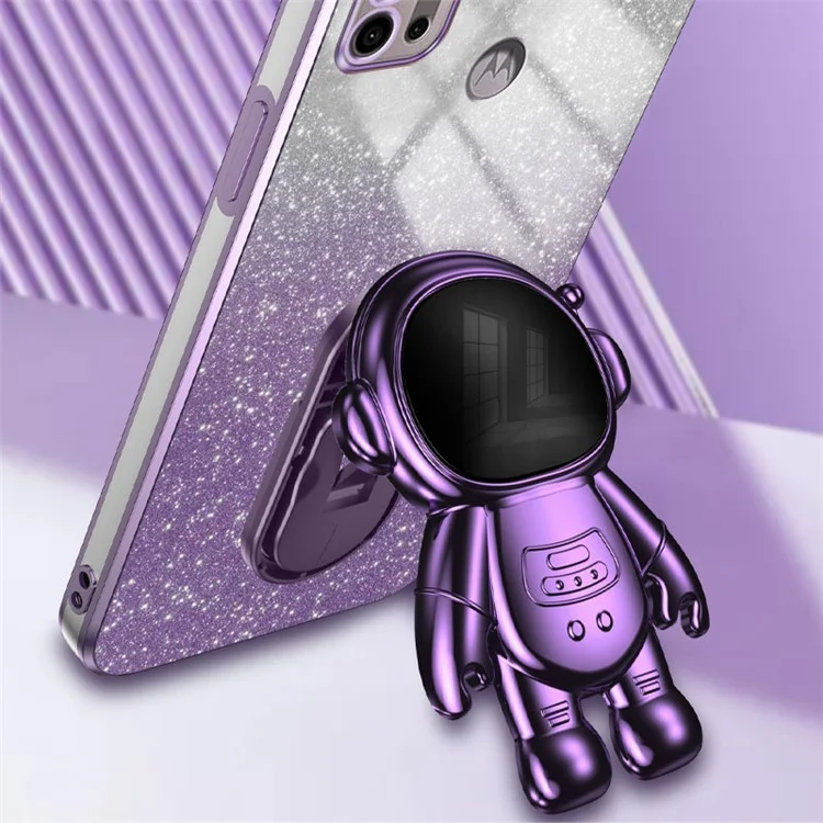 Für Motorola Moto G30 Case Astronaut Kickstand Elektroplattierung Phone Cover - Lila