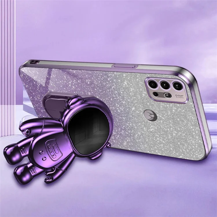 Für Motorola Moto G30 Case Astronaut Kickstand Elektroplattierung Phone Cover - Lila