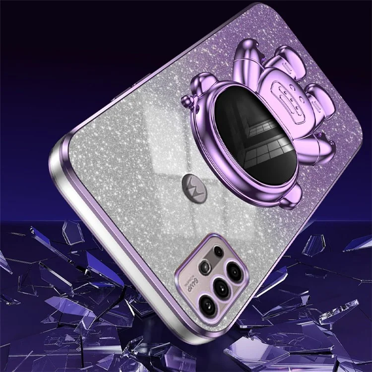 Für Motorola Moto G30 Case Astronaut Kickstand Elektroplattierung Phone Cover - Lila