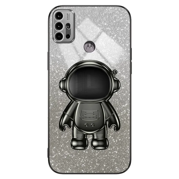 Pour Motorola Moto G30 Coque Astronaute Support Electroplage Housse de Téléphone - Noir