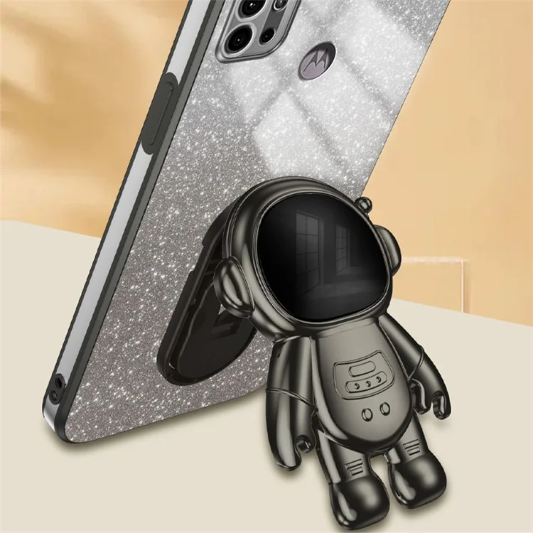Pour Motorola Moto G30 Coque Astronaute Support Electroplage Housse de Téléphone - Noir