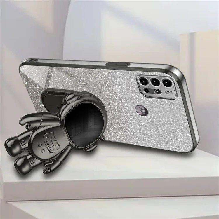 Pour Motorola Moto G30 Coque Astronaute Support Electroplage Housse de Téléphone - Noir