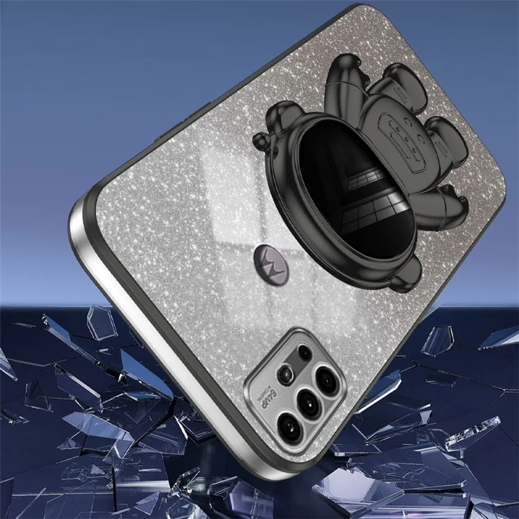 Pour Motorola Moto G30 Coque Astronaute Support Electroplage Housse de Téléphone - Noir
