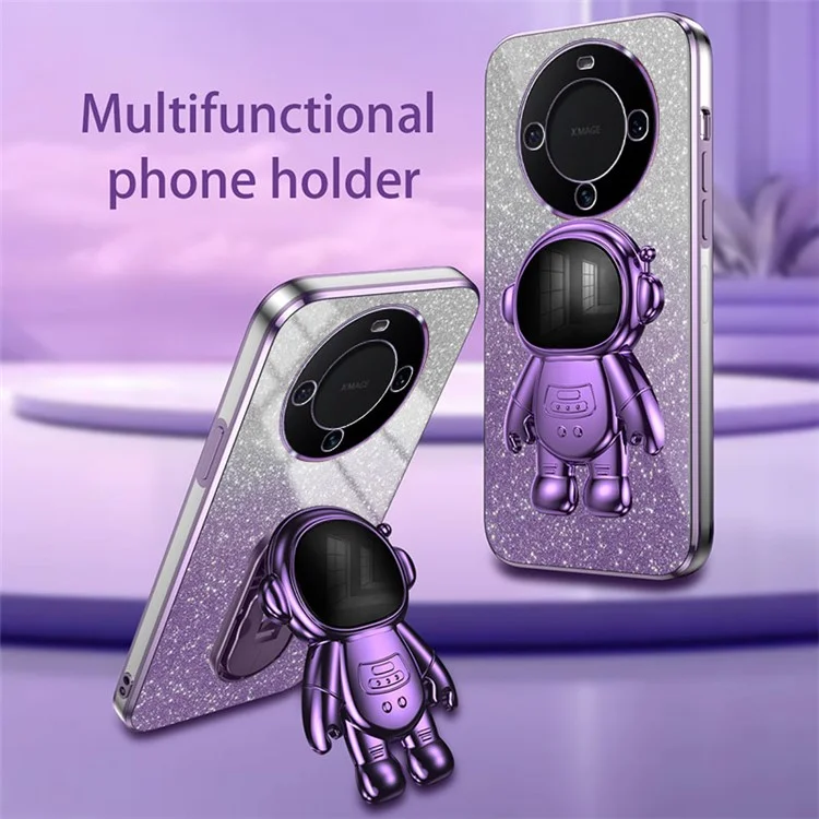 Para Huawei Mate 60 Pro PC+TPU Case Electroplating Astronaut Kickstand Phone Cover - Roxo