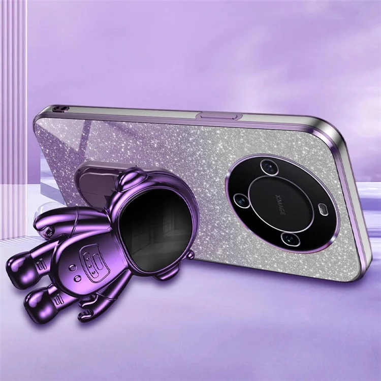 Para Huawei Mate 60 Pro PC+TPU Case Electroplating Astronaut Kickstand Phone Cover - Roxo