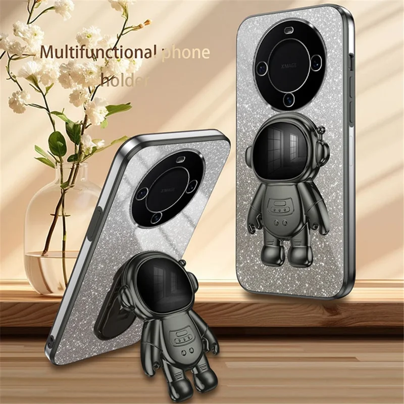 For Huawei Mate 60 Cellphone Case PC+TPU Astronaut Kickstand Back Cover - Black