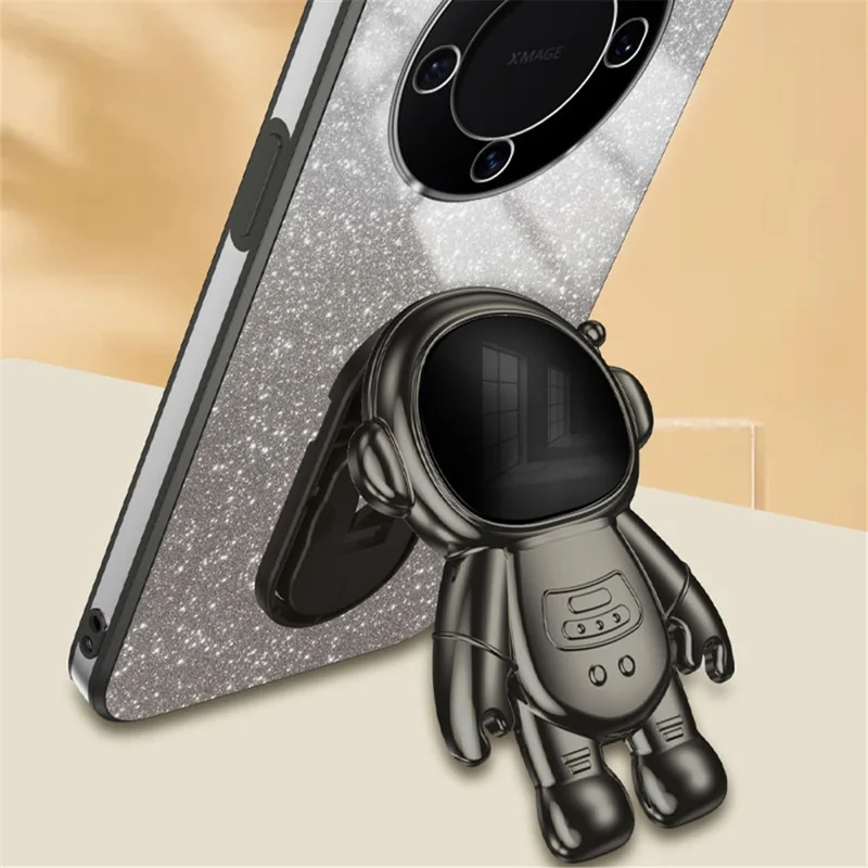 For Huawei Mate 60 Cellphone Case PC+TPU Astronaut Kickstand Back Cover - Black