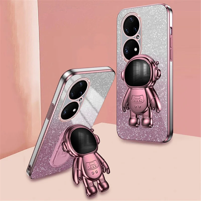 Til Huawei P50 Pro 4G Etui Astronaut Med Stand Mobiltelefon Beskyttelsesdækkning I PC+TPU - Pink
