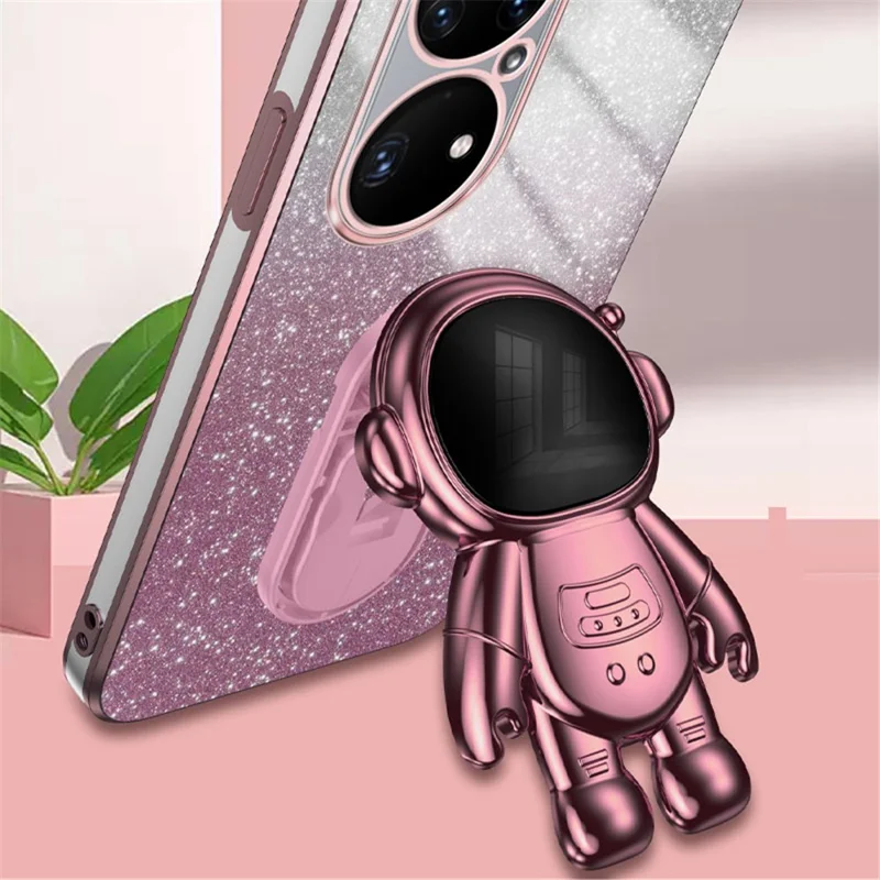 Til Huawei P50 Pro 4G Etui Astronaut Med Stand Mobiltelefon Beskyttelsesdækkning I PC+TPU - Pink