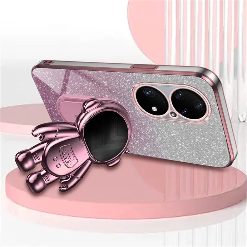 Til Huawei P50 Pro 4G Etui Astronaut Med Stand Mobiltelefon Beskyttelsesdækkning I PC+TPU - Pink