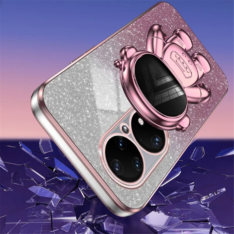Til Huawei P50 Pro 4G Etui Astronaut Med Stand Mobiltelefon Beskyttelsesdækkning I PC+TPU - Pink