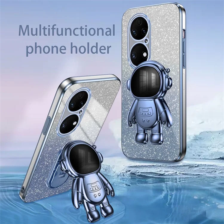 Para Huawei P50 4G Funda Astronauta Soporte Polvo Brillante PC+TPU Carcasa Móvil - Azul