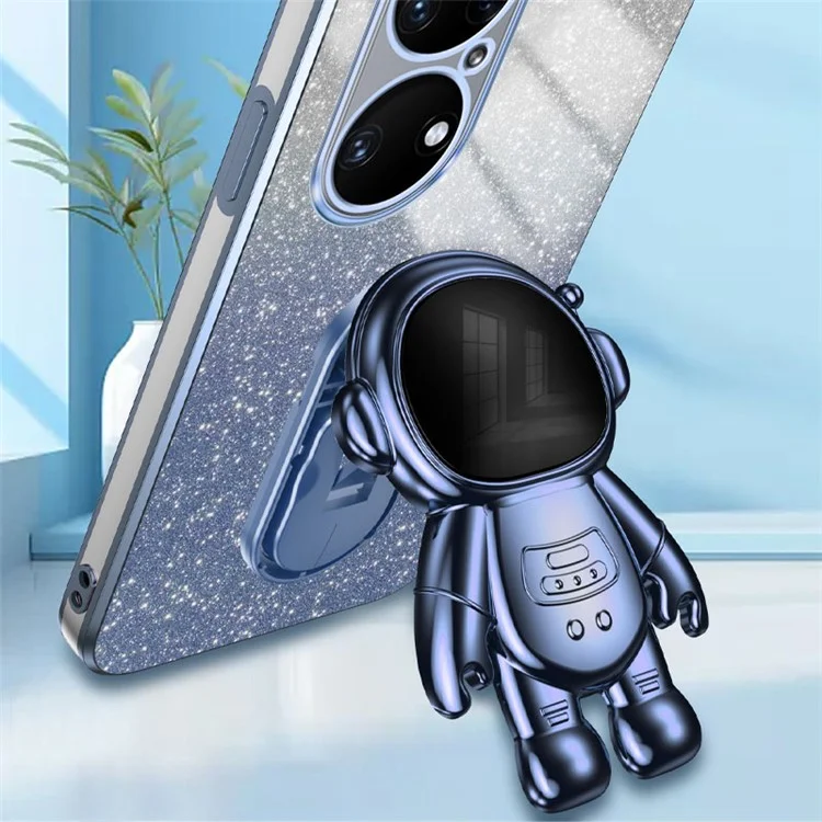 Para Huawei P50 4G Funda Astronauta Soporte Polvo Brillante PC+TPU Carcasa Móvil - Azul