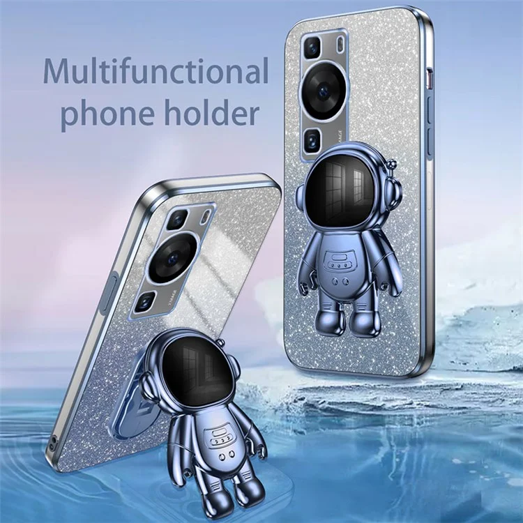 Per Huawei P60 Astronaut Kickstand Glitter Powder Mobile Phone Case PC+TPU Cover - Blu