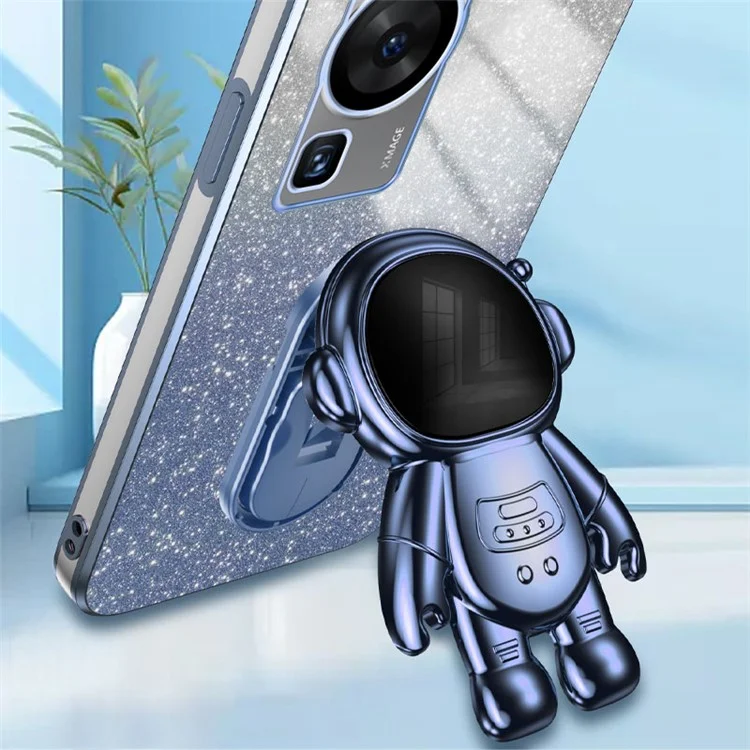 Per Huawei P60 Astronaut Kickstand Glitter Powder Mobile Phone Case PC+TPU Cover - Blu