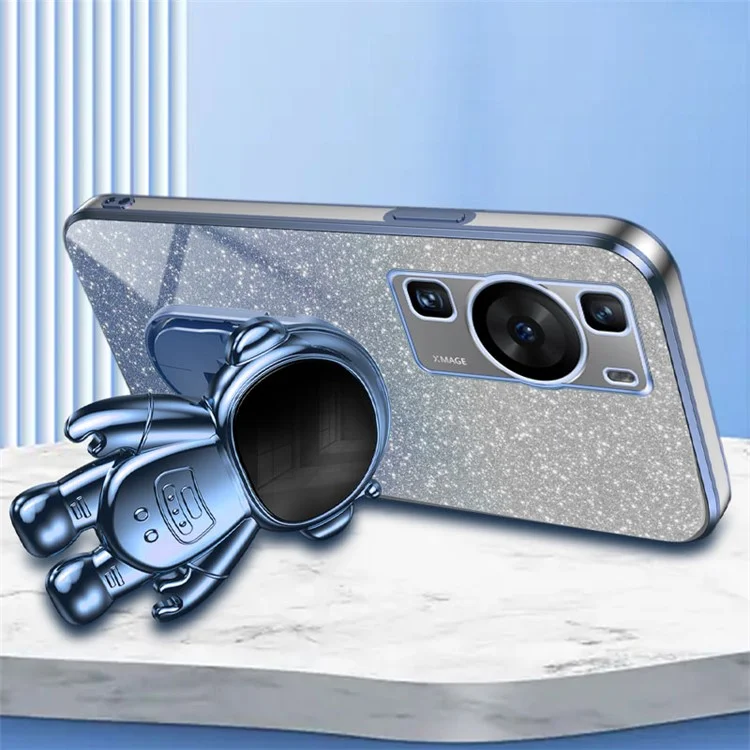 Per Huawei P60 Astronaut Kickstand Glitter Powder Mobile Phone Case PC+TPU Cover - Blu