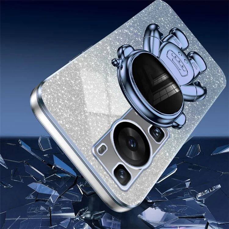 Per Huawei P60 Astronaut Kickstand Glitter Powder Mobile Phone Case PC+TPU Cover - Blu