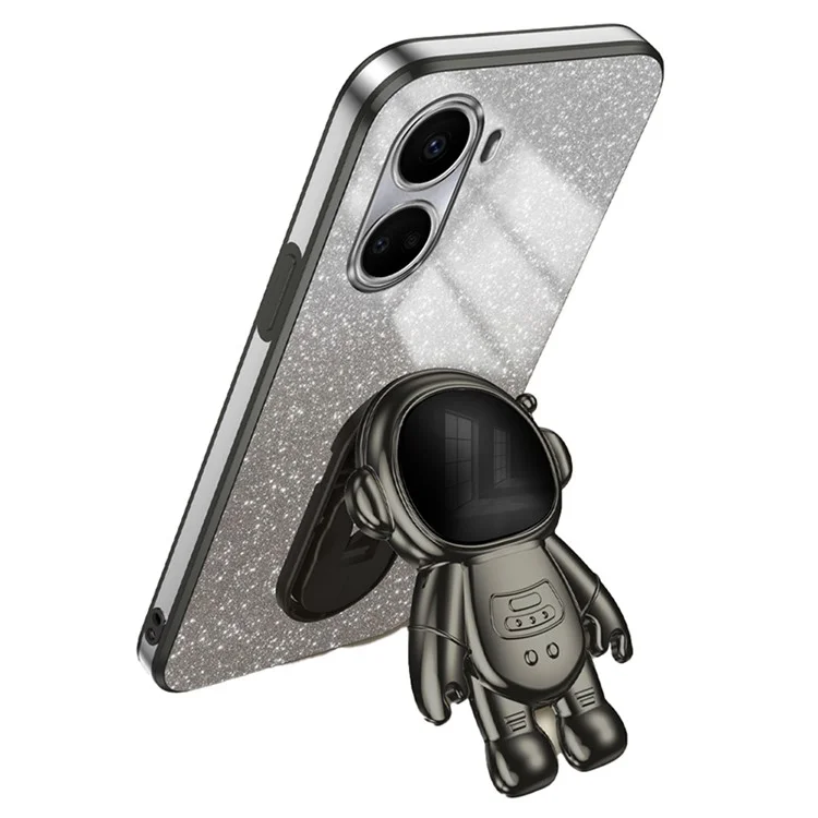 Für Huawei nova 10 SE 4G Hülle Stoßfest Astronaut Ständer PC+TPU Glitzer Handyhülle - Schwarz
