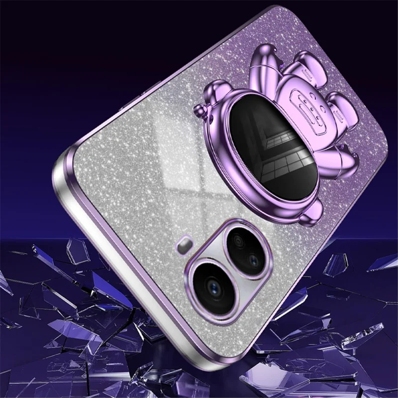 For Huawei nova 10 SE 4G Case Anti-drop Astronaut Kickstand PC+TPU Glitter Cell Phone Cover - Purple