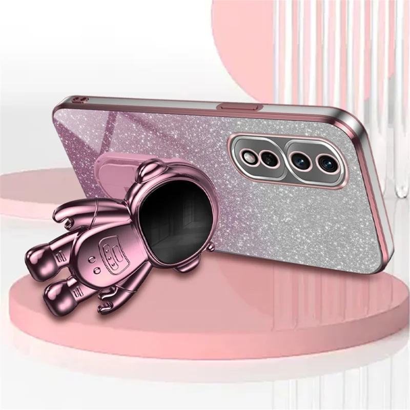For Honor 80 Pro 5G Case Electroplating Kickstand PC+TPU Glitter Powder Mobile Phone Cover - Pink