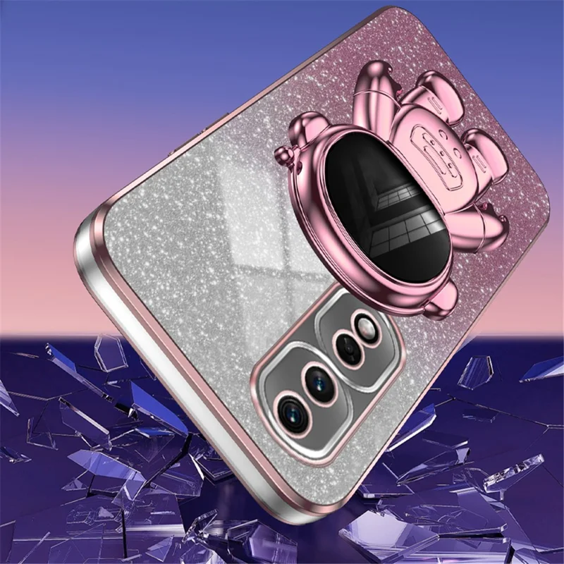 For Honor 80 Pro 5G Case Electroplating Kickstand PC+TPU Glitter Powder Mobile Phone Cover - Pink