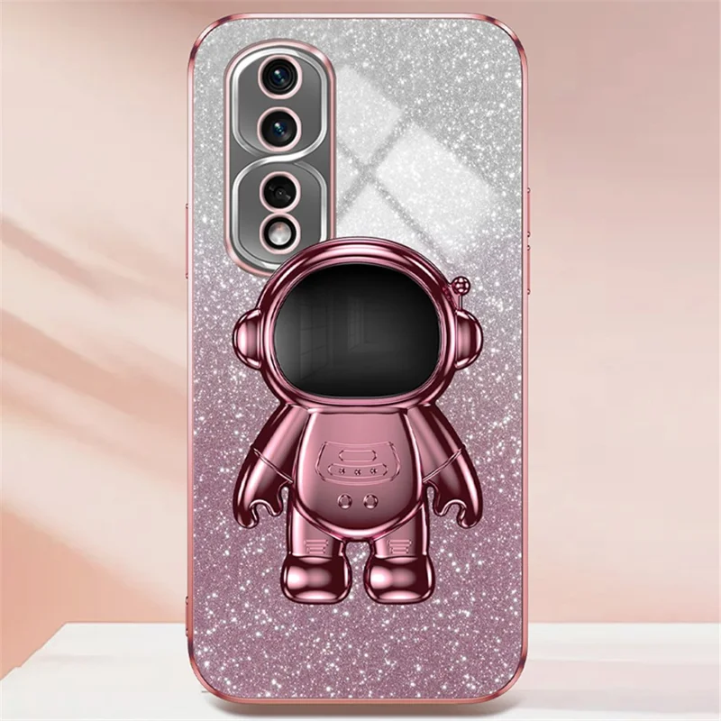 For Honor 80 Pro 5G Case Electroplating Kickstand PC+TPU Glitter Powder Mobile Phone Cover - Pink