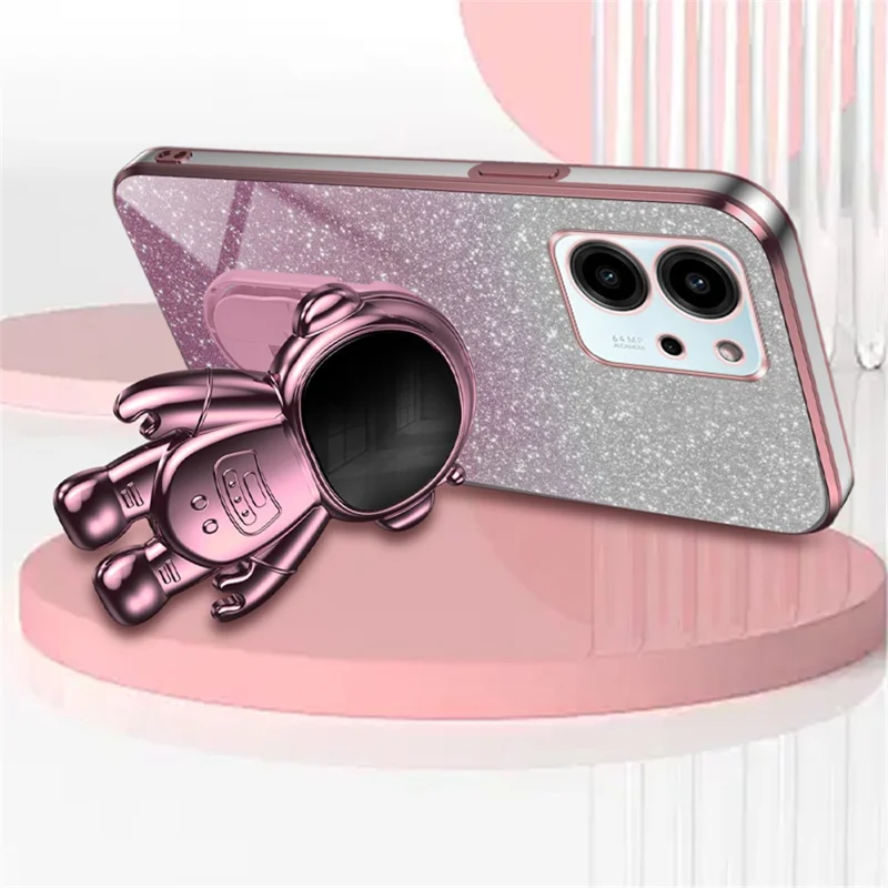 For Honor 80 SE 5G Case Shockproof PC+TPU Astronaut Kickstand Electroplating Cell Phone Cover - Pink
