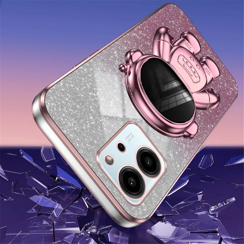 For Honor 80 SE 5G Case Shockproof PC+TPU Astronaut Kickstand Electroplating Cell Phone Cover - Pink