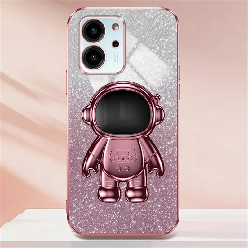For Honor 80 SE 5G Case Shockproof PC+TPU Astronaut Kickstand Electroplating Cell Phone Cover - Pink