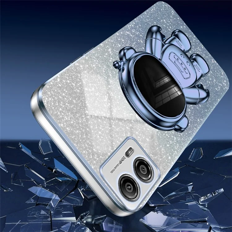 Para Motorola Moto G53 5G Case PC+TPU Astronauta Suporte de Apoio Traseiro - Azul