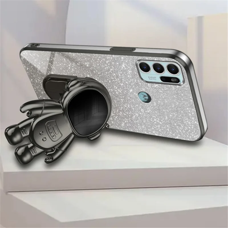 For Motorola Moto G60S Case Astronaut Kickstand Anti-scratch Cell Phone Shell - Black