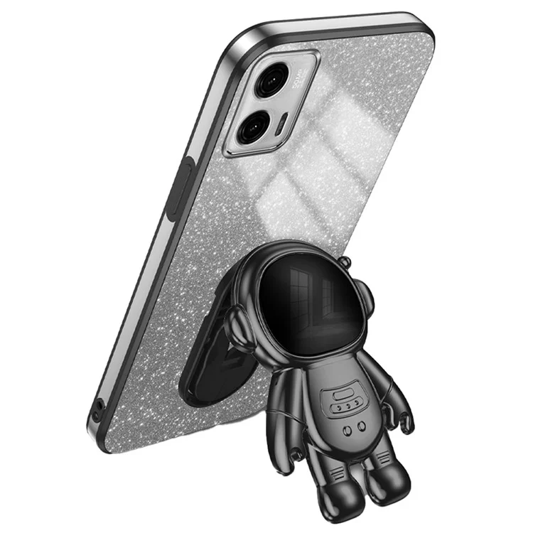 Для Motorola Moto G73 5G Kickstand Case Shockproof Astronaut PC+TPU Cover - Black