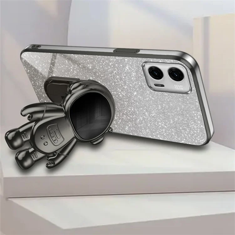 Для Motorola Moto G73 5G Kickstand Case Shockproof Astronaut PC+TPU Cover - Black