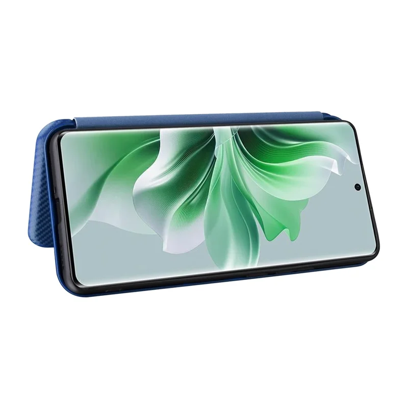 For Oppo Reno11 Pro 5G (Global) / Reno11 (China) 5G Leather Case with Card Holder Carbon Fiber Texture - Blue