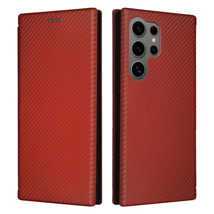 Per Samsung Galaxy S24 Ultra Case Carbon Fiber Texture Leather Cover con slot per scheda - Marrone