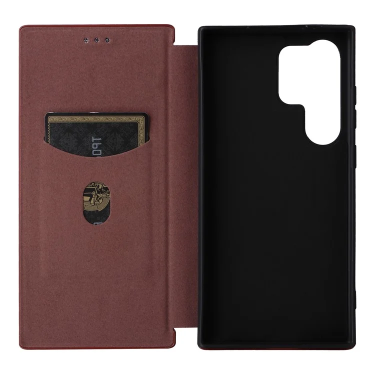 Per Samsung Galaxy S24 Ultra Case Carbon Fiber Texture Leather Cover con slot per scheda - Marrone
