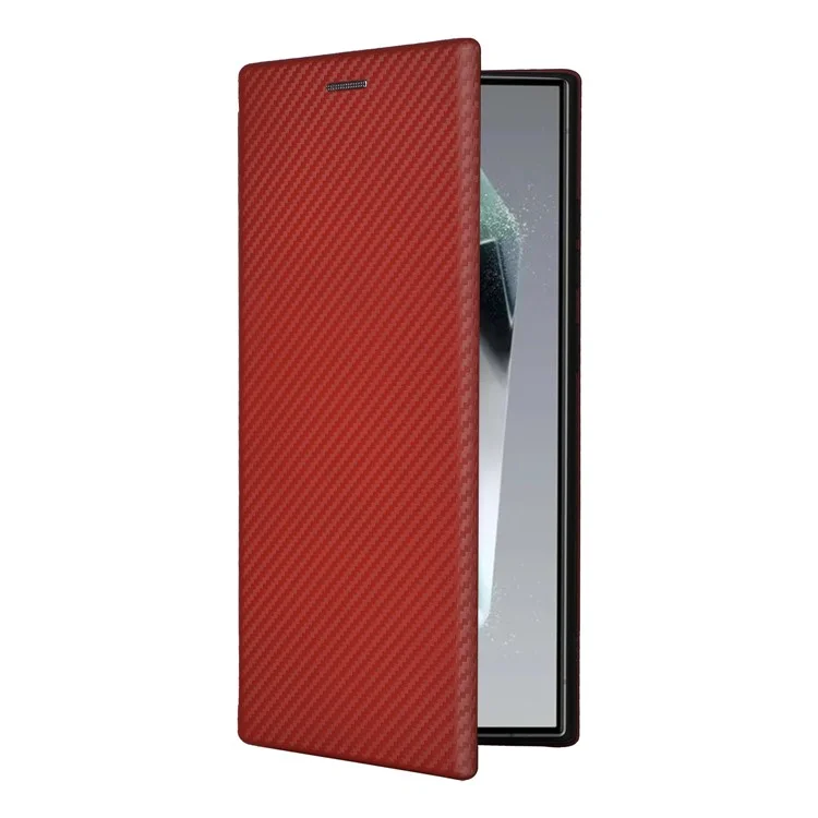 Per Samsung Galaxy S24 Ultra Case Carbon Fiber Texture Leather Cover con slot per scheda - Marrone